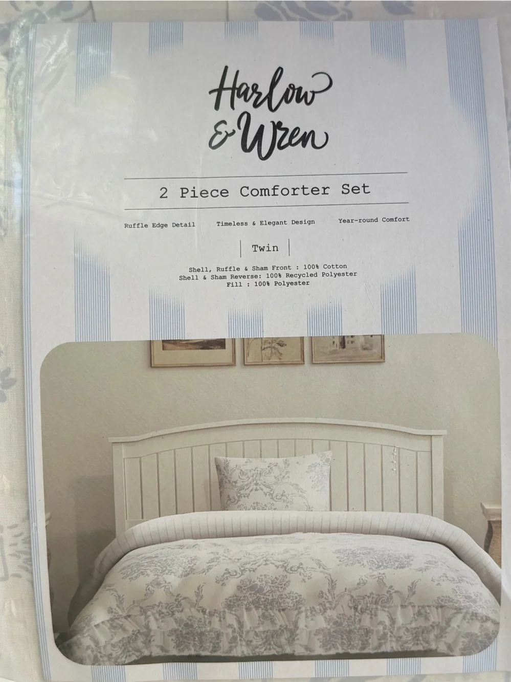 HARLOWE & WREN NWT Twin Ruffle Comforter Set Blue Floral